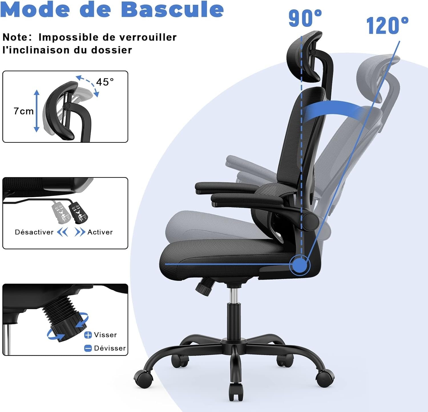 ELIO - Siège de bureau en Mesh avec Repose-tête